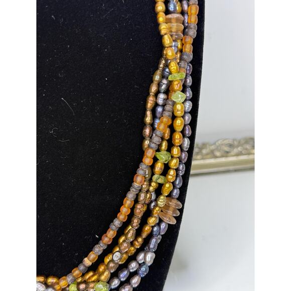 COLDWATER CREEK Multi Strand Grey & Copper Freshwater Pearl Necklace - Picture 2 of 9